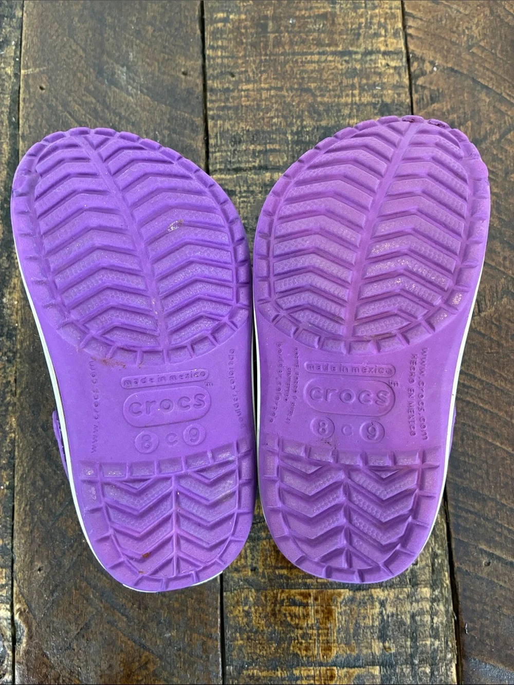 CROCS Kids Purple Slip-On Clogs 8/9 with Charms Diego Mickey Heel Strap